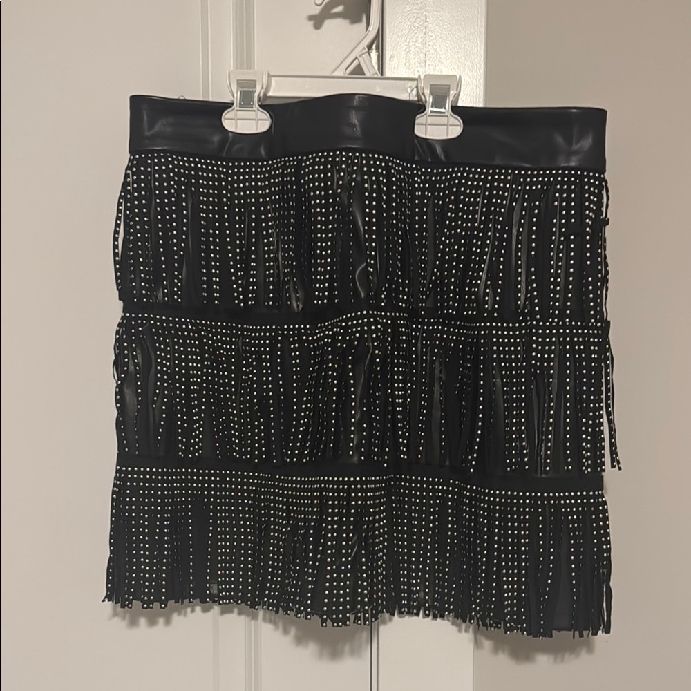 Black Tiered Embellished Mini Skirt